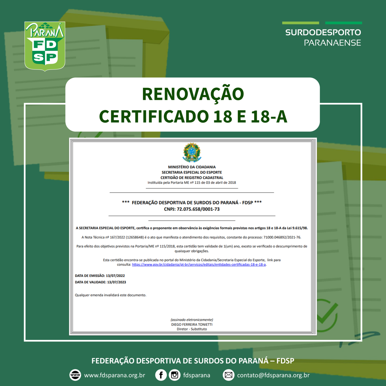 Certificado 18 e 18-A - Ano 2022